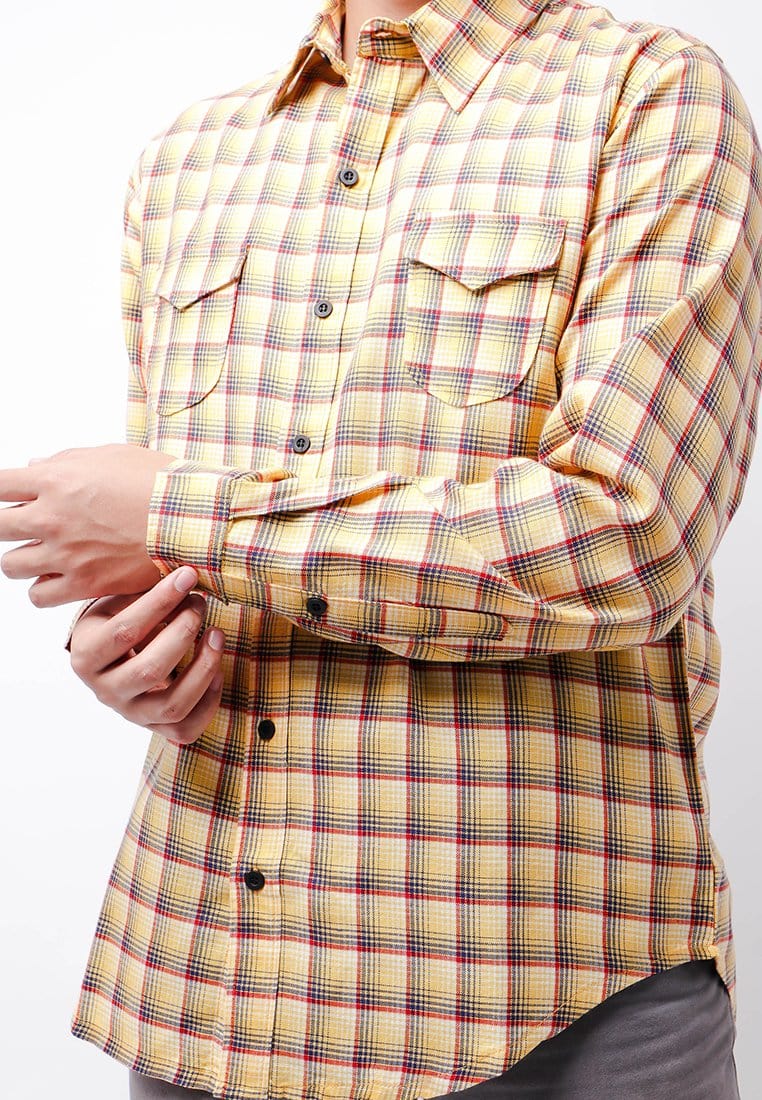 Nade NTB30 Kemeja Flanel Pria Lengan Panjang Tartan Kuning Coklat