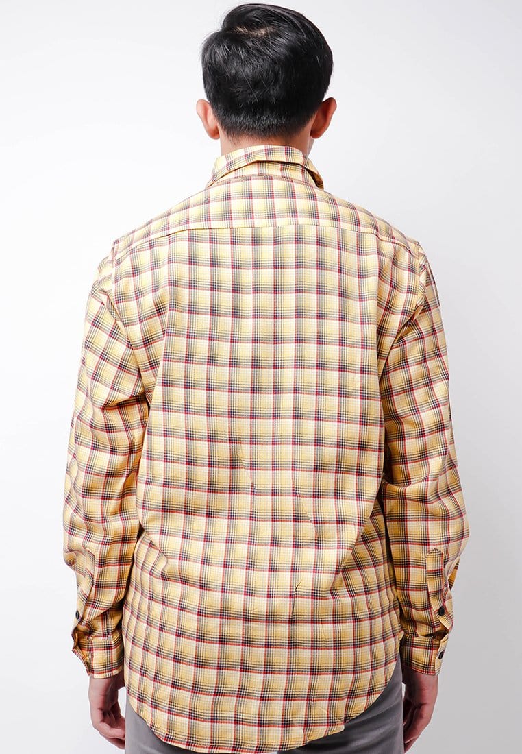Nade NTB30 Kemeja Flanel Pria Lengan Panjang Tartan Kuning Coklat