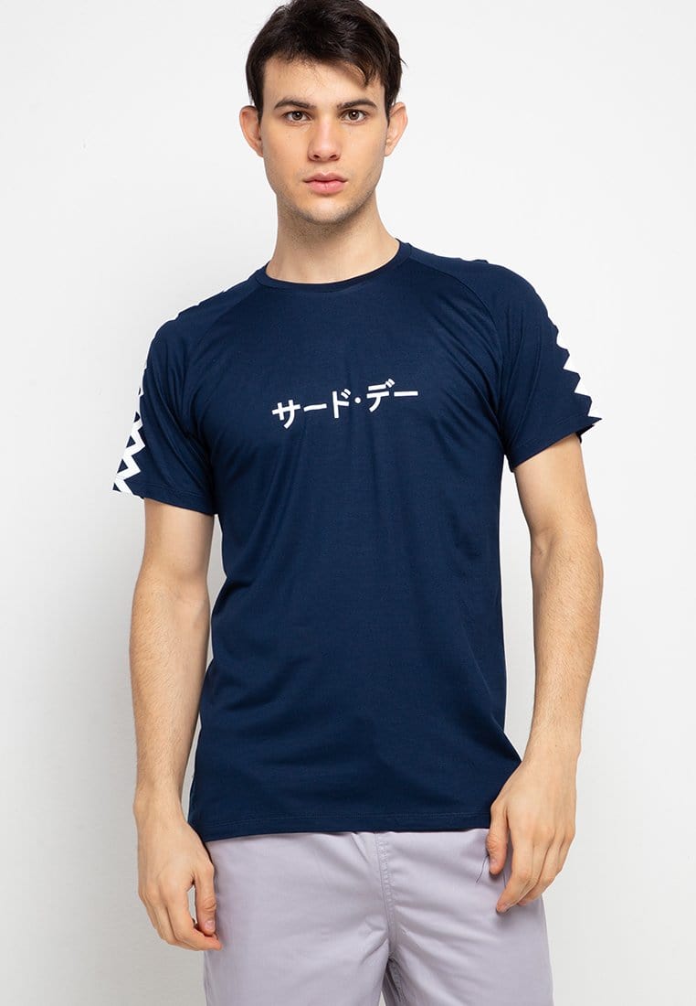 Third Day MTF59 katakana zigzag navy kaos pria