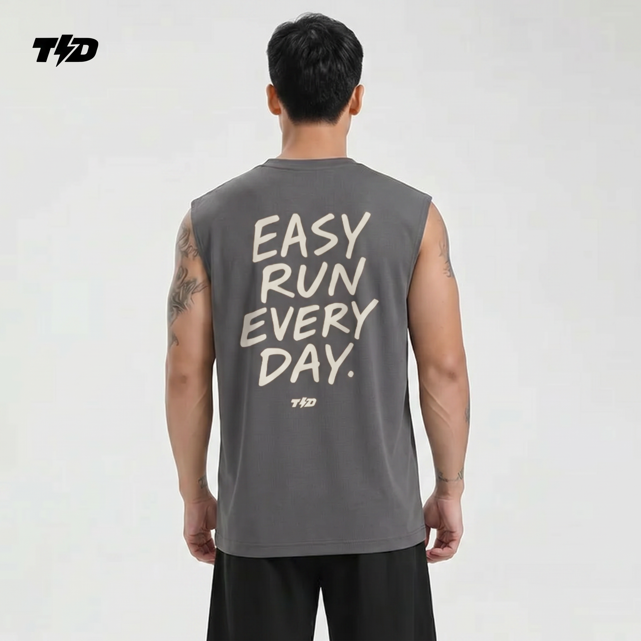 TDActive Kaos Gym Pria Tanpa Lengan Kalcer – Cloud Cotton Ringan Adem Drifit Lari - abu - Easy Run Everyday MSB74