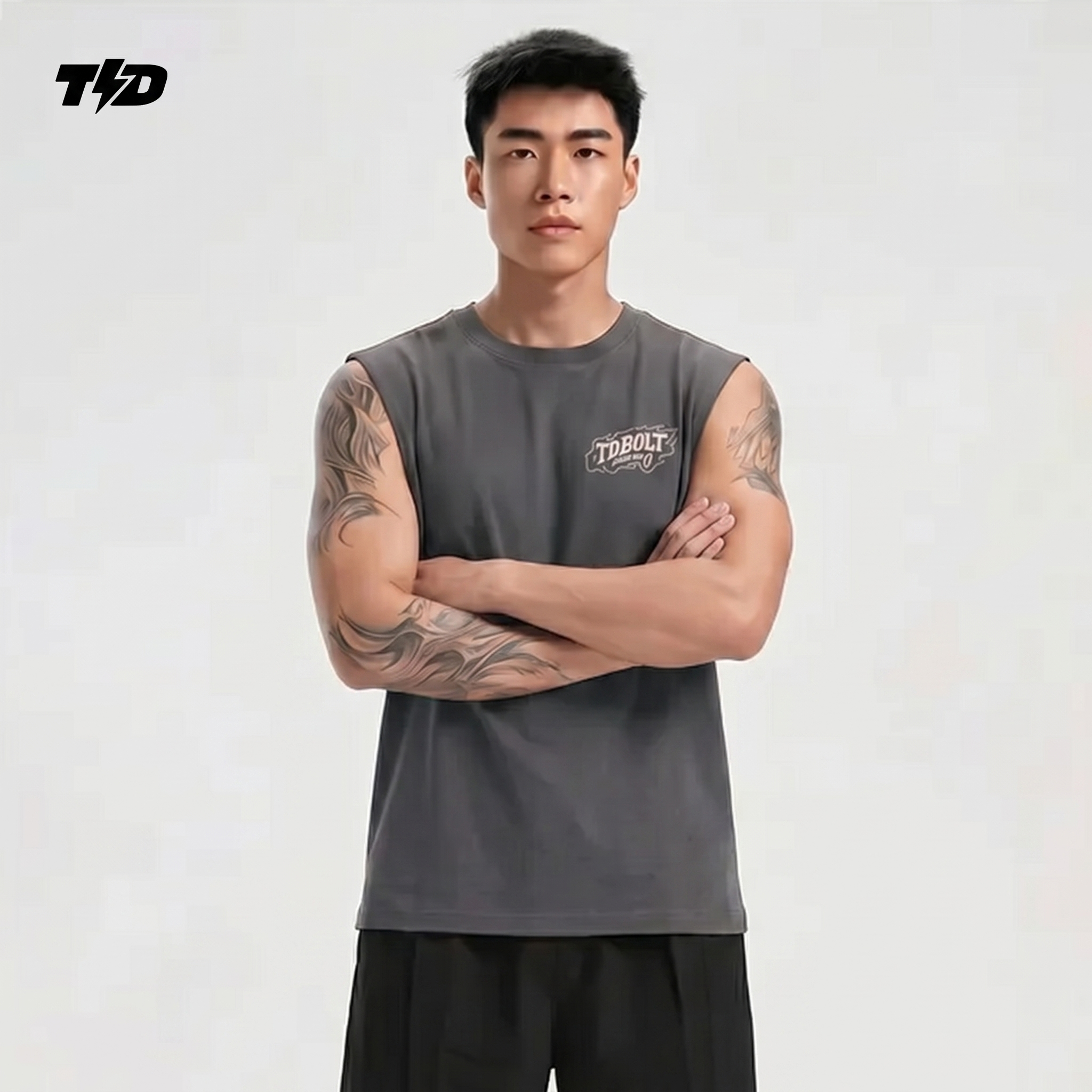 TDActive Kaos Gym Pria Tanpa Lengan Kalcer – Cloud Cotton Ringan Adem Drifit Lari - abu - Built for Vibes MSB75