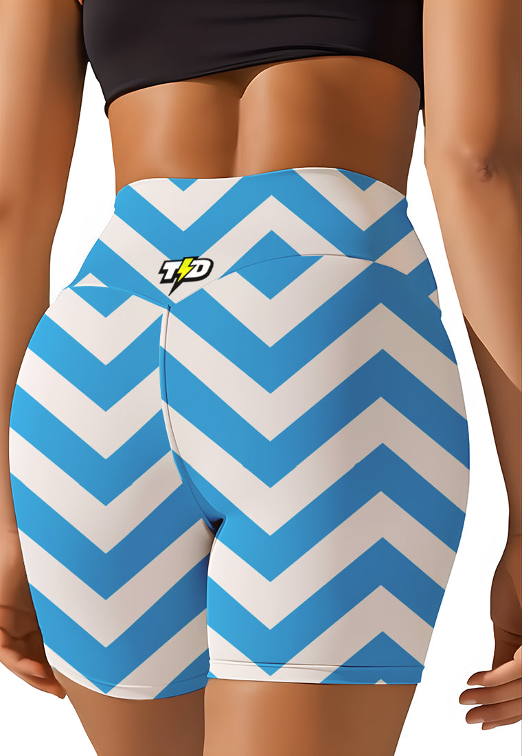 LB111 Celana Legging Td Bolt 5inch Gym Yoga Crossfit zigzag cyan putih