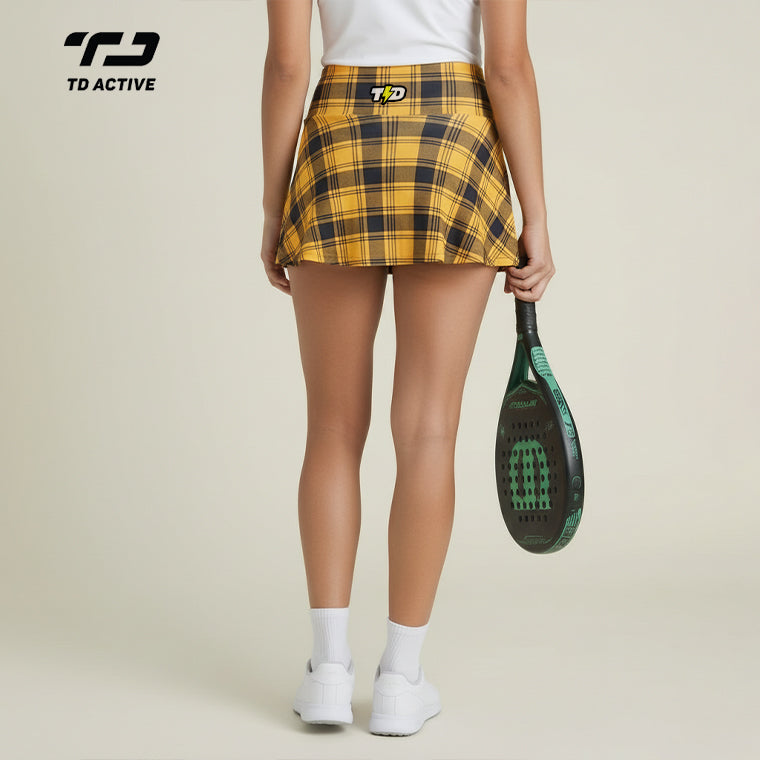 TDACTIVE Rok Padel Korean Style Skirt Motif flanel kuning ada legging dan pocket, drifit anti bau LB138