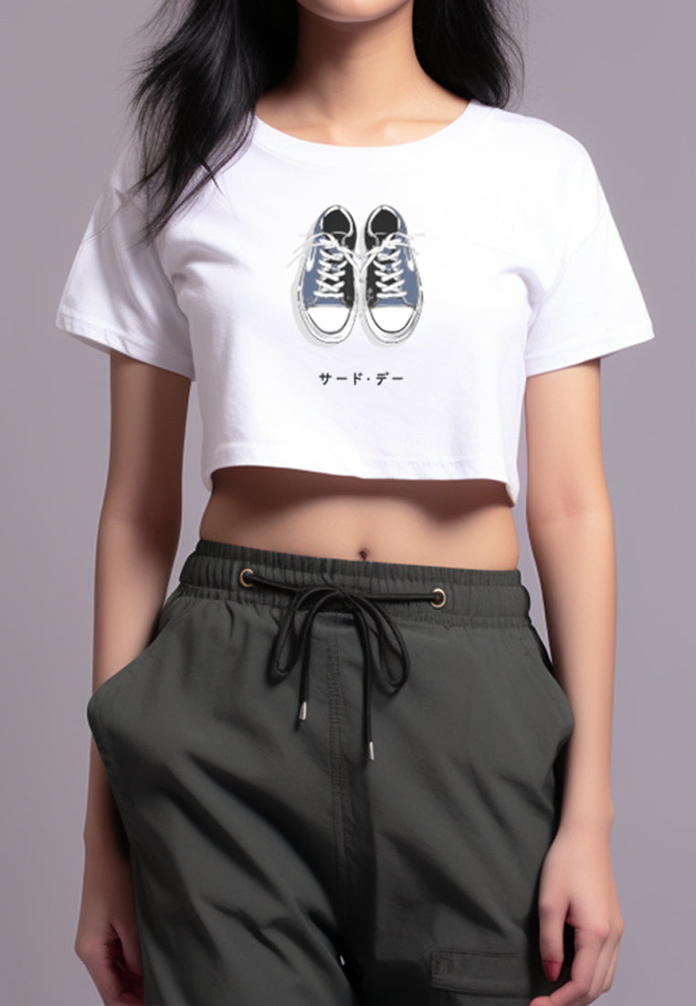 LTF68 kaos crop tee wanita RCP gambar sepatu instacool ss 