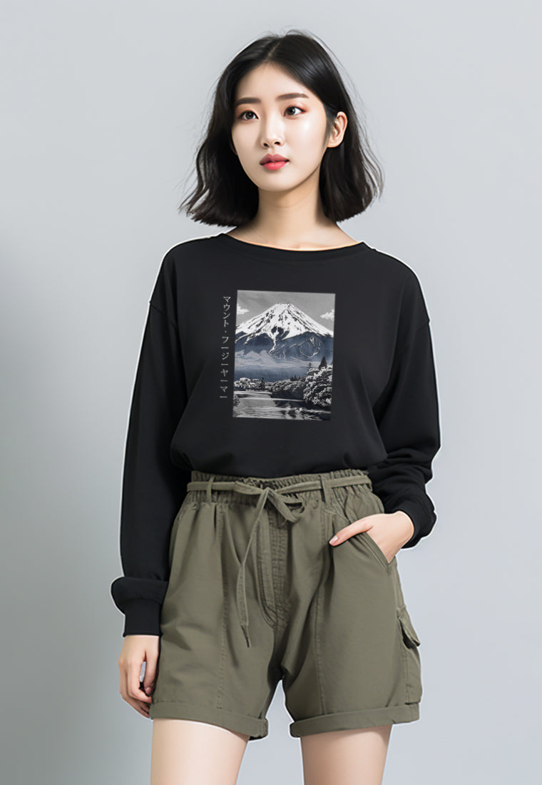 LTF99 Kaos Wanita Gambar Gunung Lengan Panjang Adem 