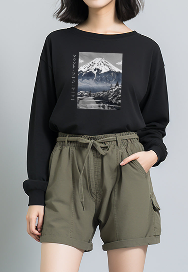 LTF99 Kaos Wanita Gambar Gunung Lengan Panjang Adem 