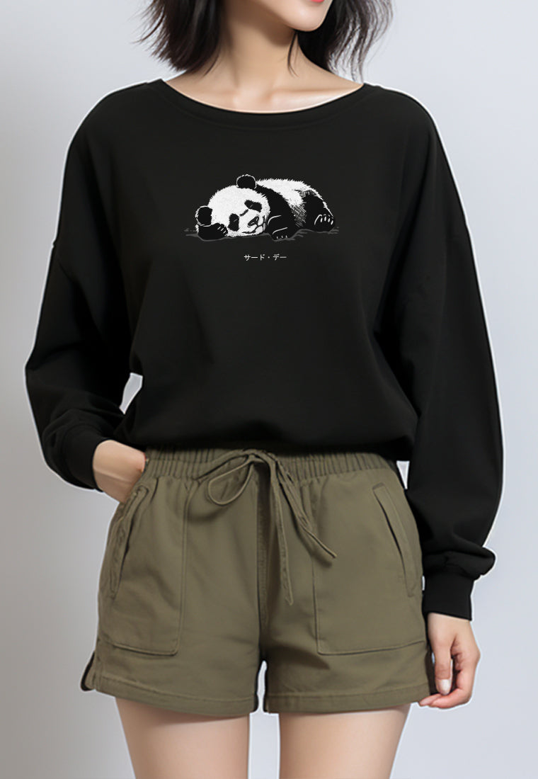 LTG03 Kaos Wanita Gambar Panda Lengan Panjang Adem LV 