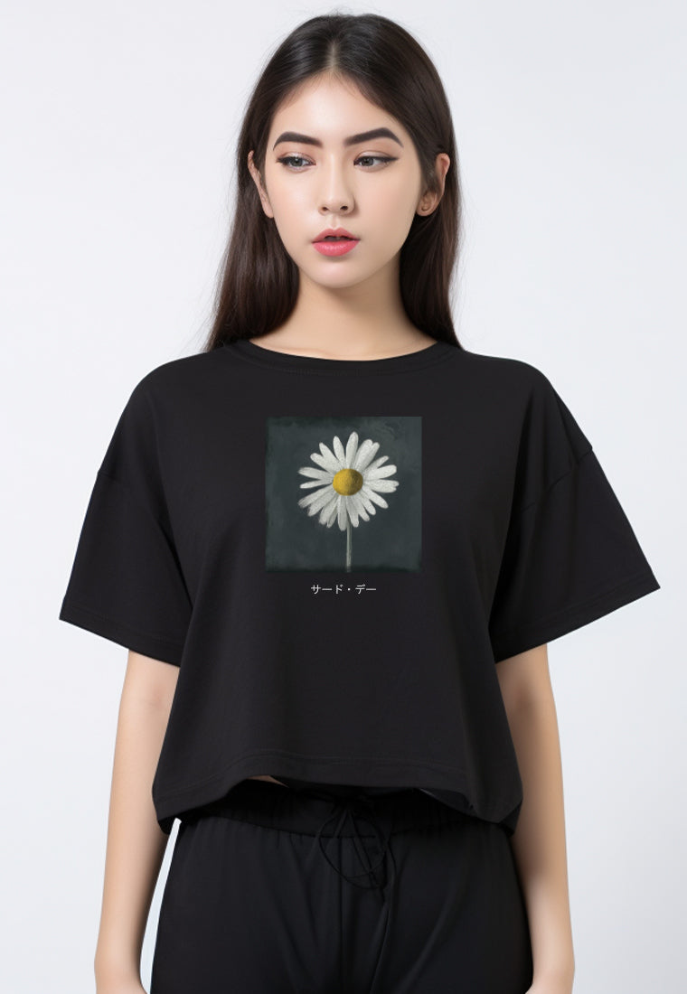 LTG07 Kaos Wanita Gambar Bunga Crop Top Oversize OLC Daisy Slim Fit Instacool 