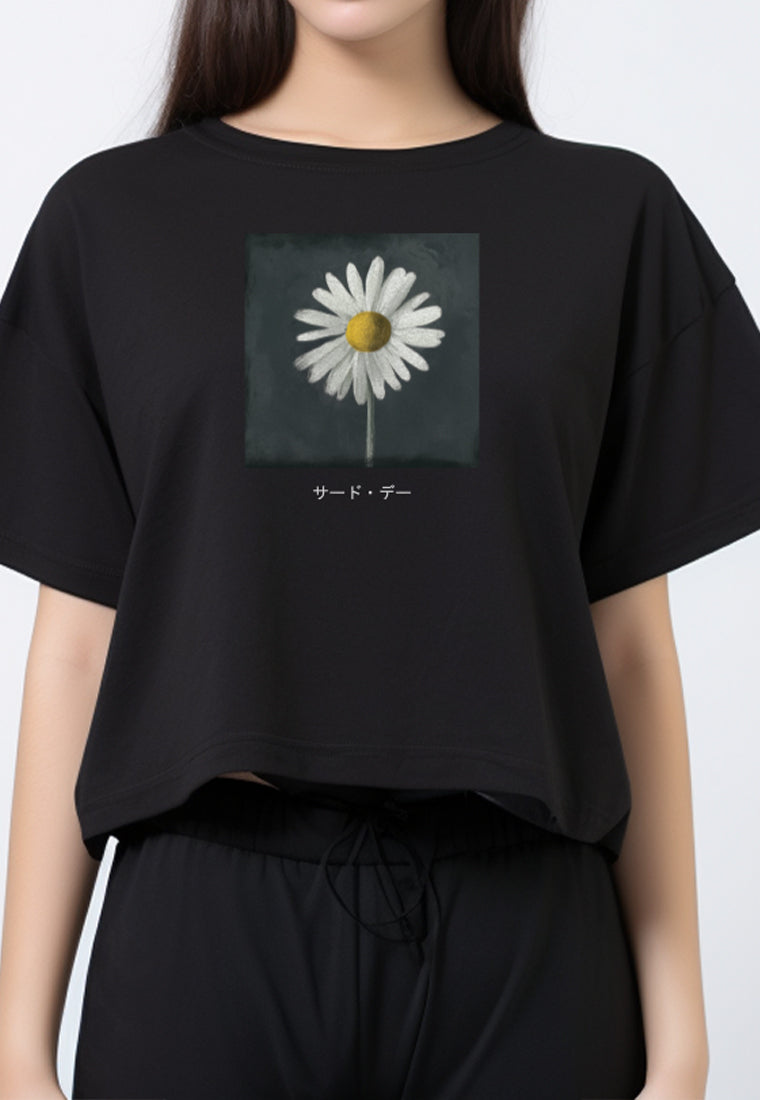 LTG07 Kaos Wanita Gambar Bunga Crop Top Oversize OLC Daisy Slim Fit Instacool 