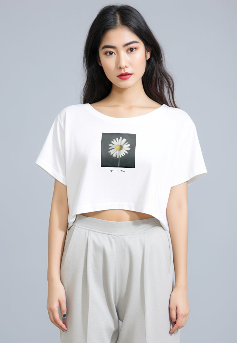 LTG08 Kaos Wanita Gambar Bunga Crop Top Oversize OLC Daisy Slim Fit Instacool 