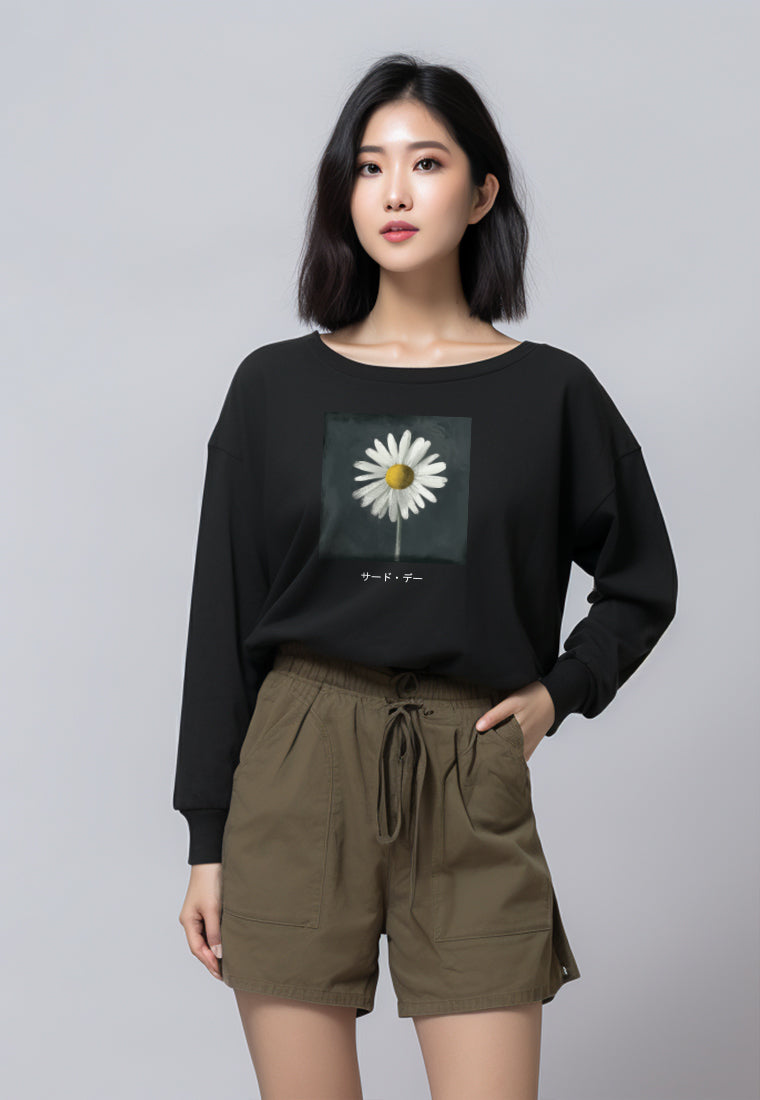 LTG10 Kaos Wanita Gambar Bunga Lengan Panjang Adem LV 
