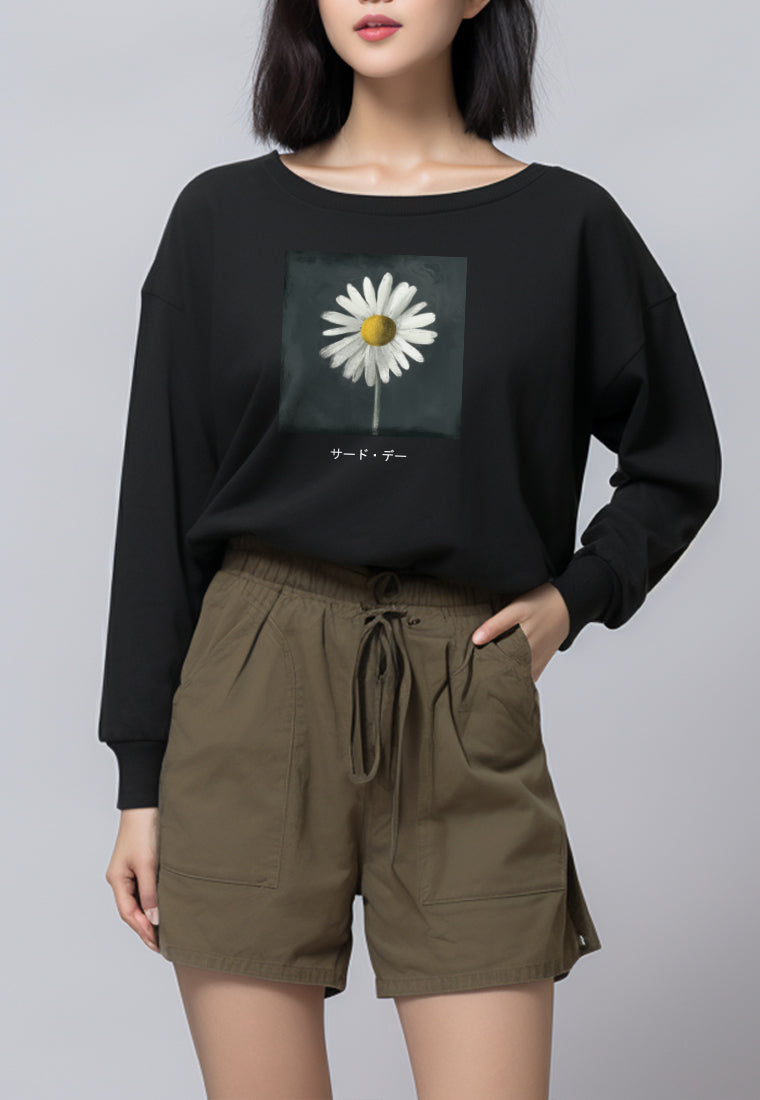 LTG10 Kaos Wanita Gambar Bunga Lengan Panjang Adem LV 