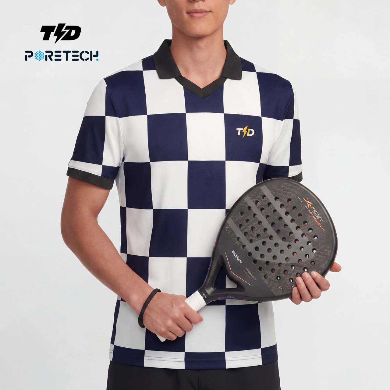 TDACTIVE Jersey Padel Pria Kaos Polo Olahraga Pria PoreTech Adem Seperti Katun Cepat Kering Padel Tenis Badminton - Checkerboard Navy MSB77