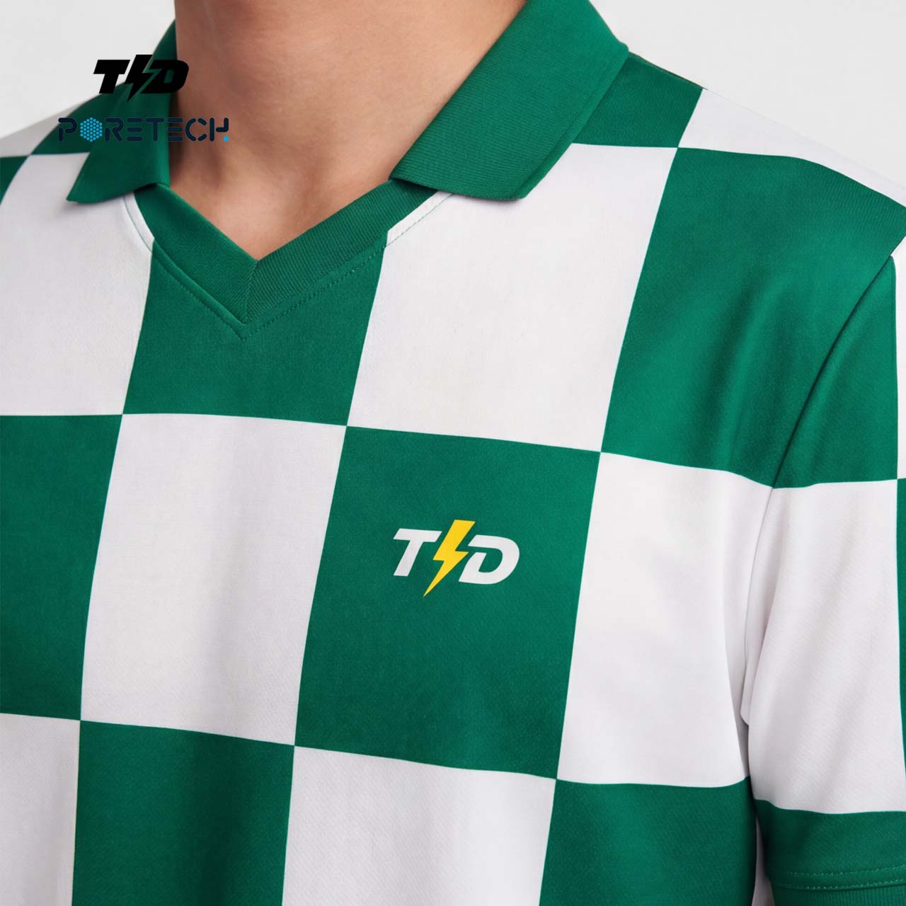 TDACTIVE Jersey Padel Pria Kaos Polo Olahraga Pria PoreTech Adem Seperti Katun Cepat Kering Padel Tenis Badminton - Checkerboard Hijau MSB80