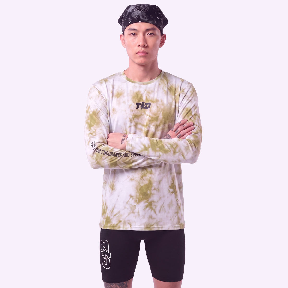 TDACTIVE Kaos Lari Running Lengan Panjang Tipis Stretch - Tie Dye Series - abu putih MSB89
