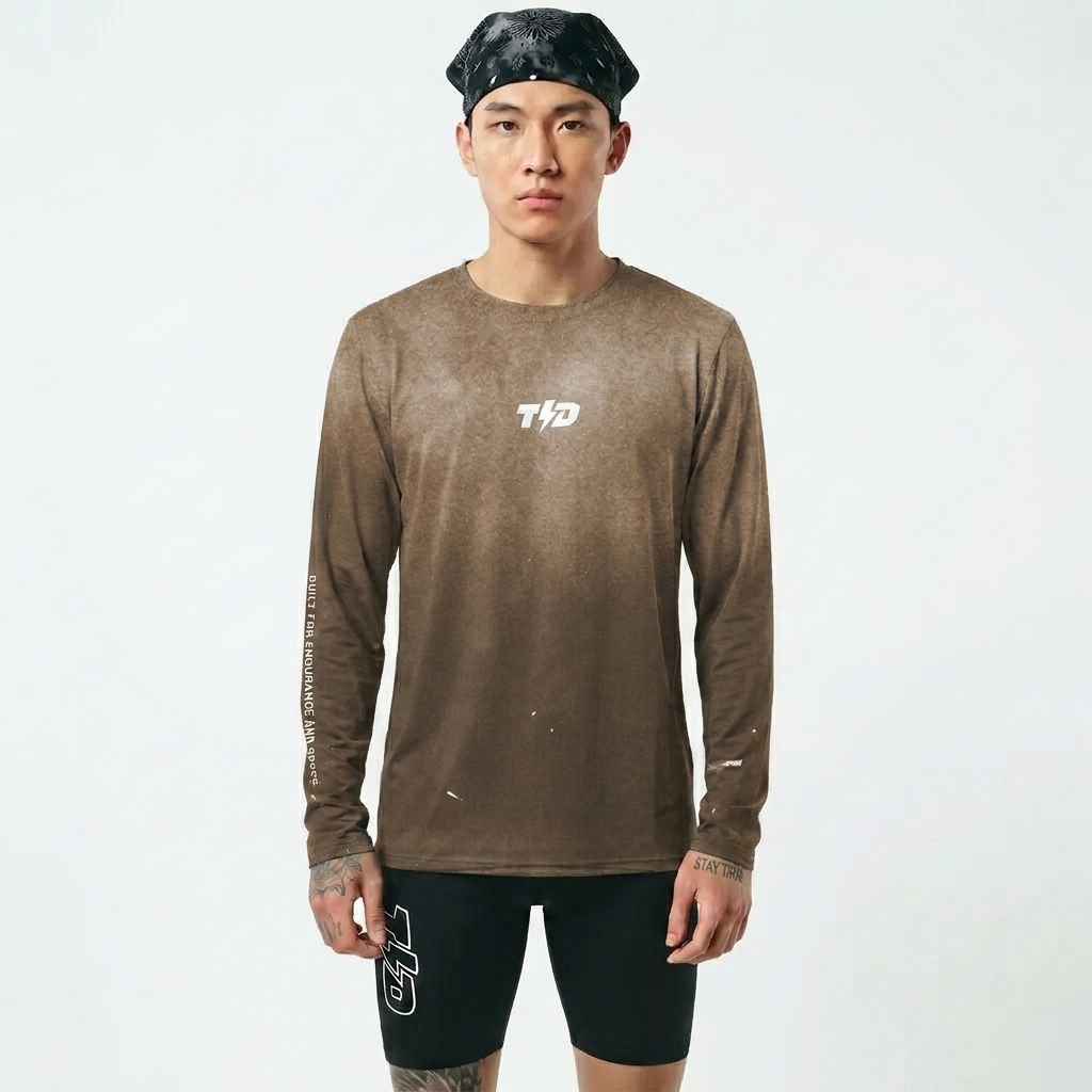 TDACTIVE Jersey Lari Tangan Panjang Running - brown ashses - stretch tipis drifit MSB90