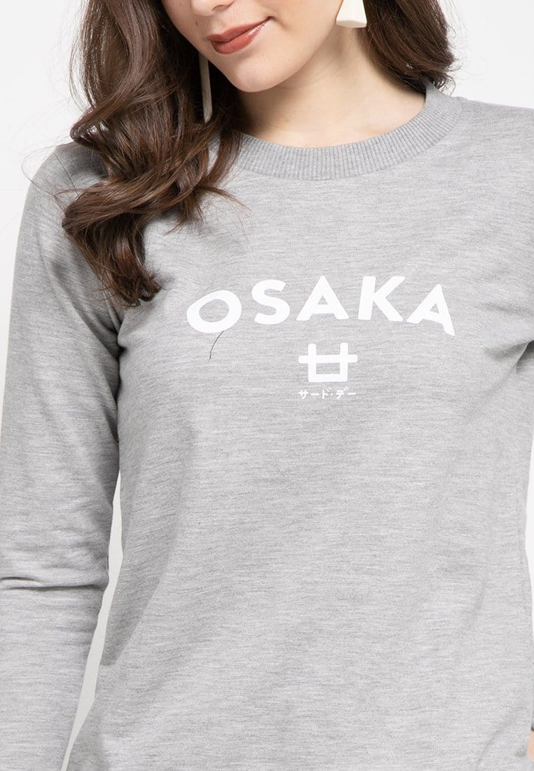 LO003 Thirdday sweater casual wanita dateng osaka logo abu