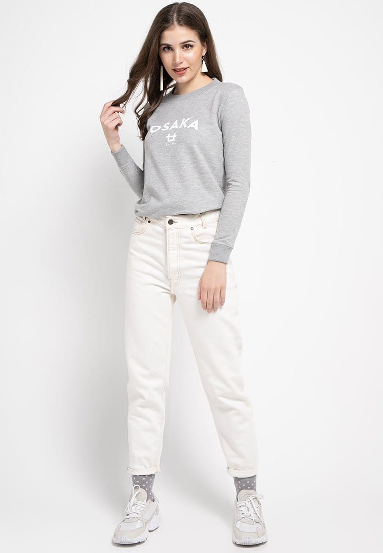 LO003 Thirdday sweater casual wanita dateng osaka logo abu