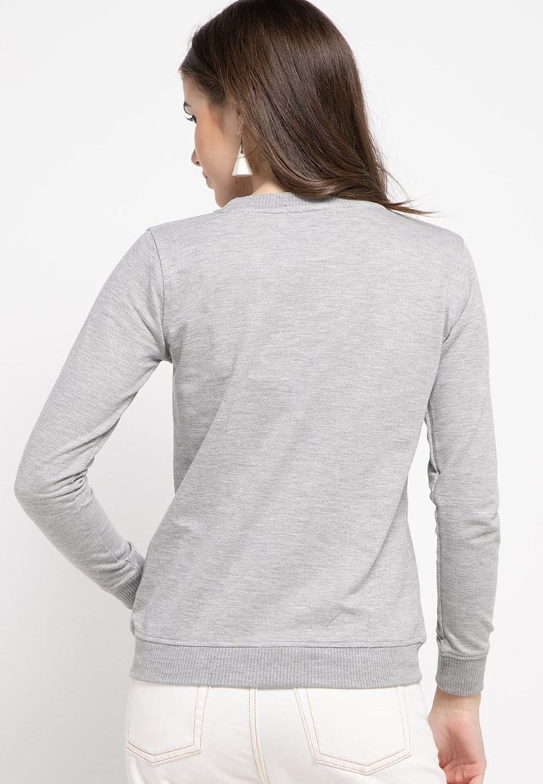 LO006 Thirdday sweater casual wanita dateng katakana abu