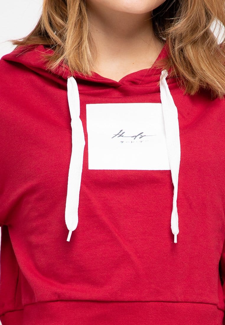 LMP023 pbch crop hoodie thdy sign square maroon