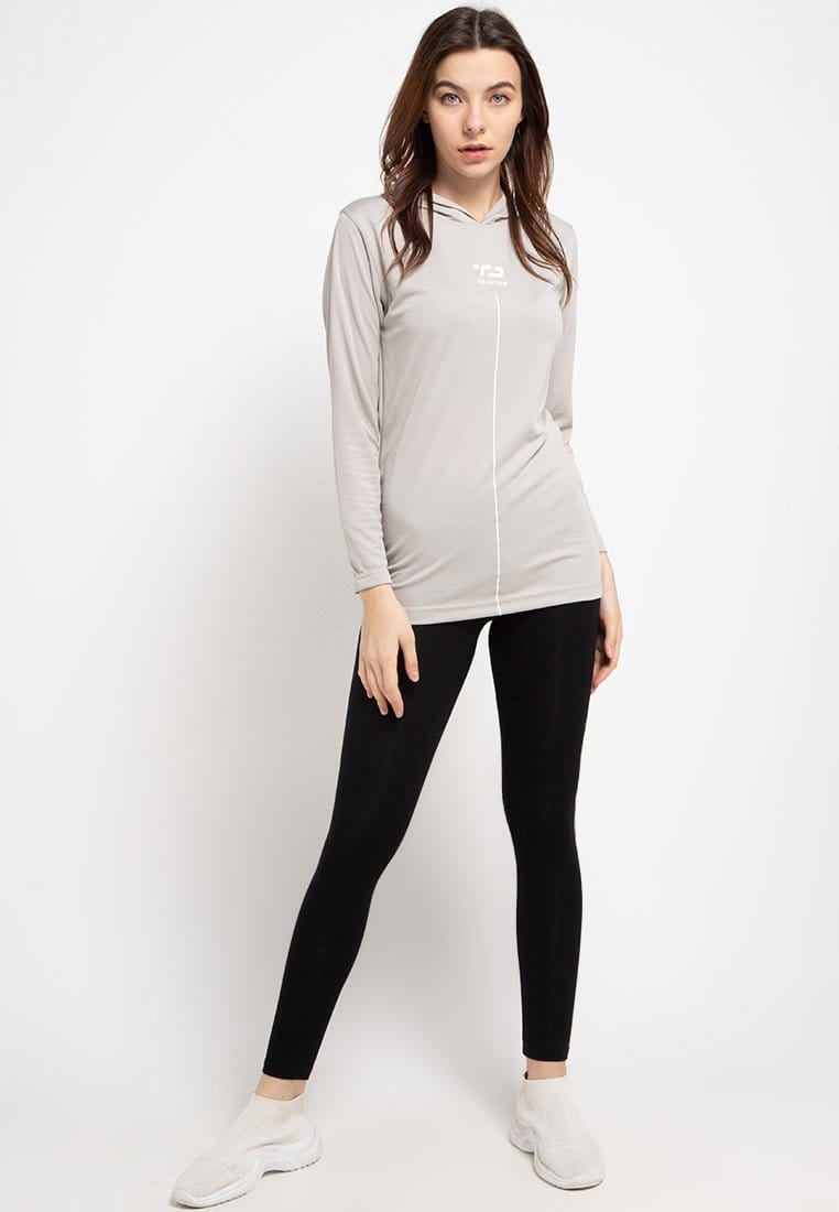 Td Active LS018 Sport LS Long Sleeve Hoodie Wanita Abu Muda