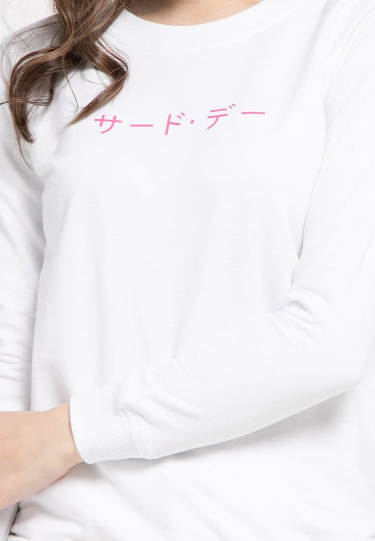 LO004 Third Day Thirdday sweater casual wanita dateng katakana putih