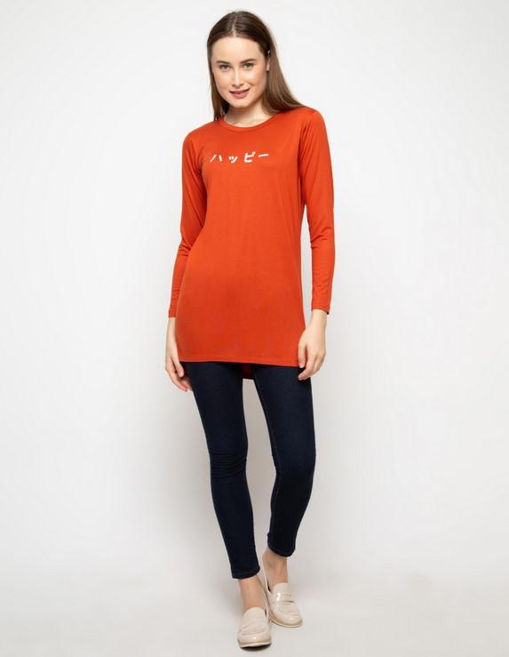 Third Day LTC08 mls td happy katakana merah bata kaos tangan panjang hijab