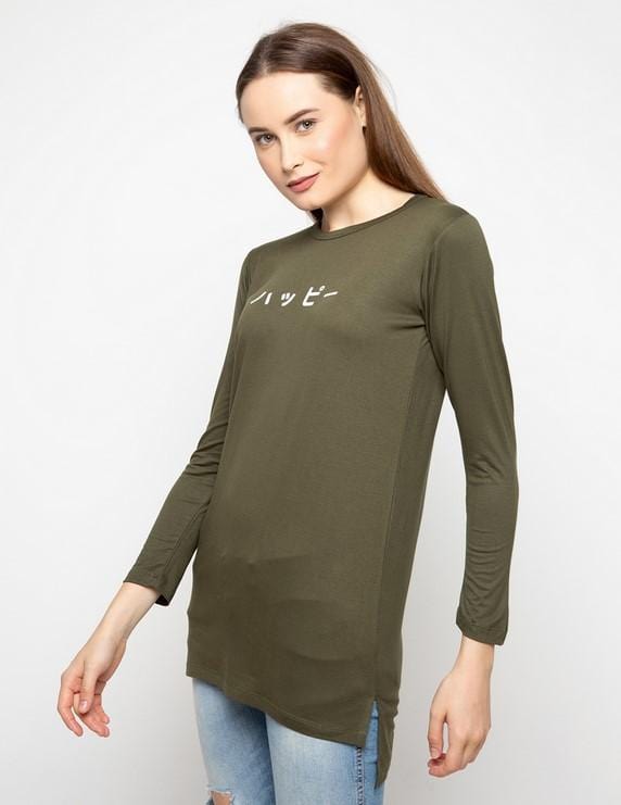 Third Day LTC09 mls td happy katakana hijau army kaos tangan panjang hijab