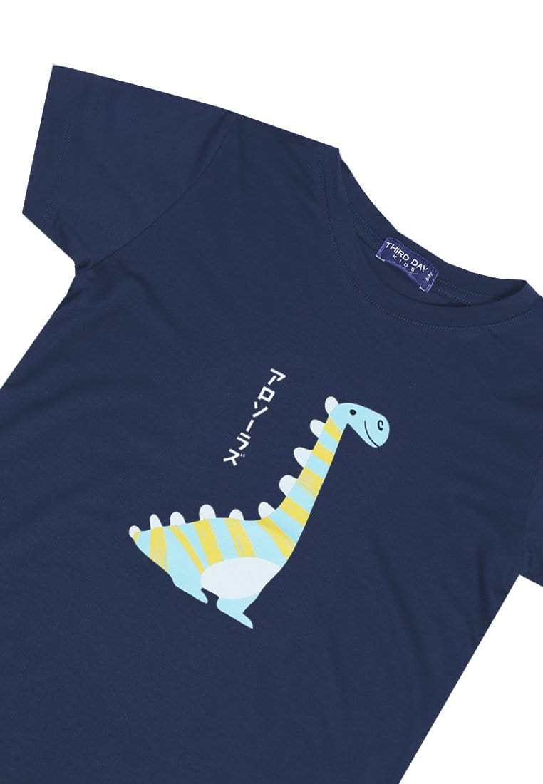 KU023 Kaos Anak Boy Girl Alosaurus Lucu Navy