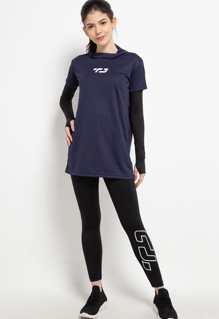 Td Active LS084 Baju senam olahraga manset inner 2-in-1 dual layer navy
