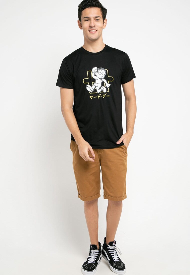 Third Day MTG22 doraemon nobita outline logo hitam kaos pria
