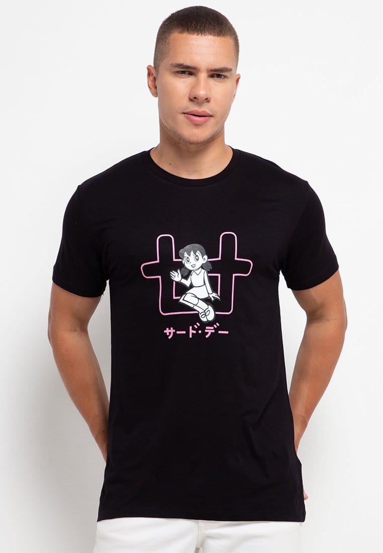 Third Day MTG23 doraemon shizuka outline logo hitam kaos pria