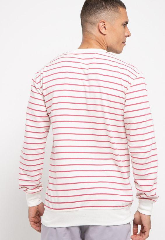Third Day MO186 sweater casual pria dakir katakana stripe putih pink