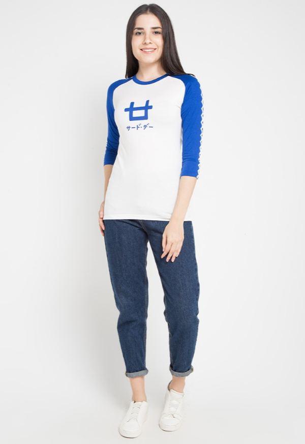 Third Day LT868Q 3/4 Lds Raglan Logo wh-blue