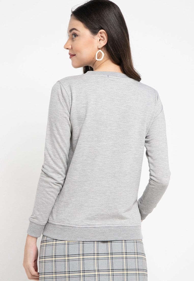 LO002 Thirdday sweater casual wanita td simple abu