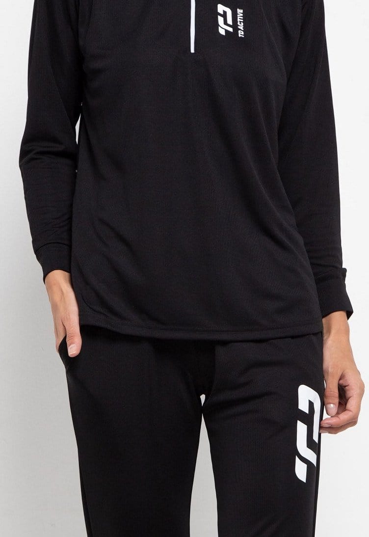 Td Active LS082 Baju Senam Training Olahraga Wanita Set Jaket Celana Hitam