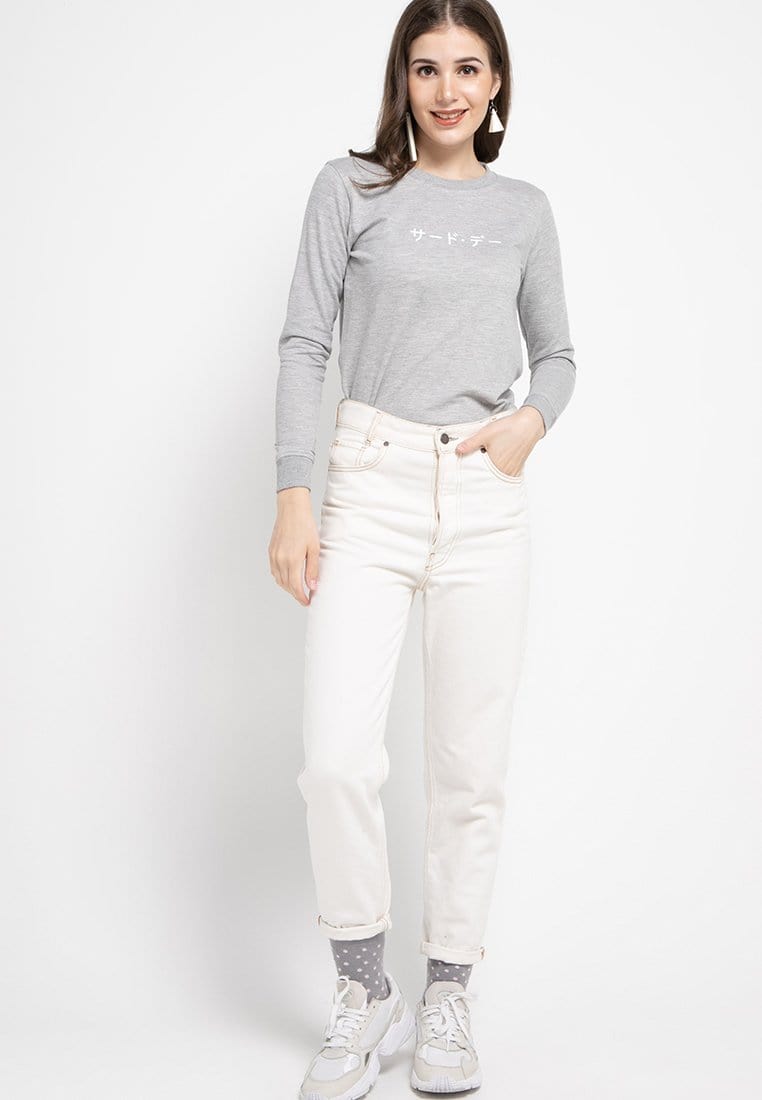 LO006 Thirdday sweater casual wanita dateng katakana abu