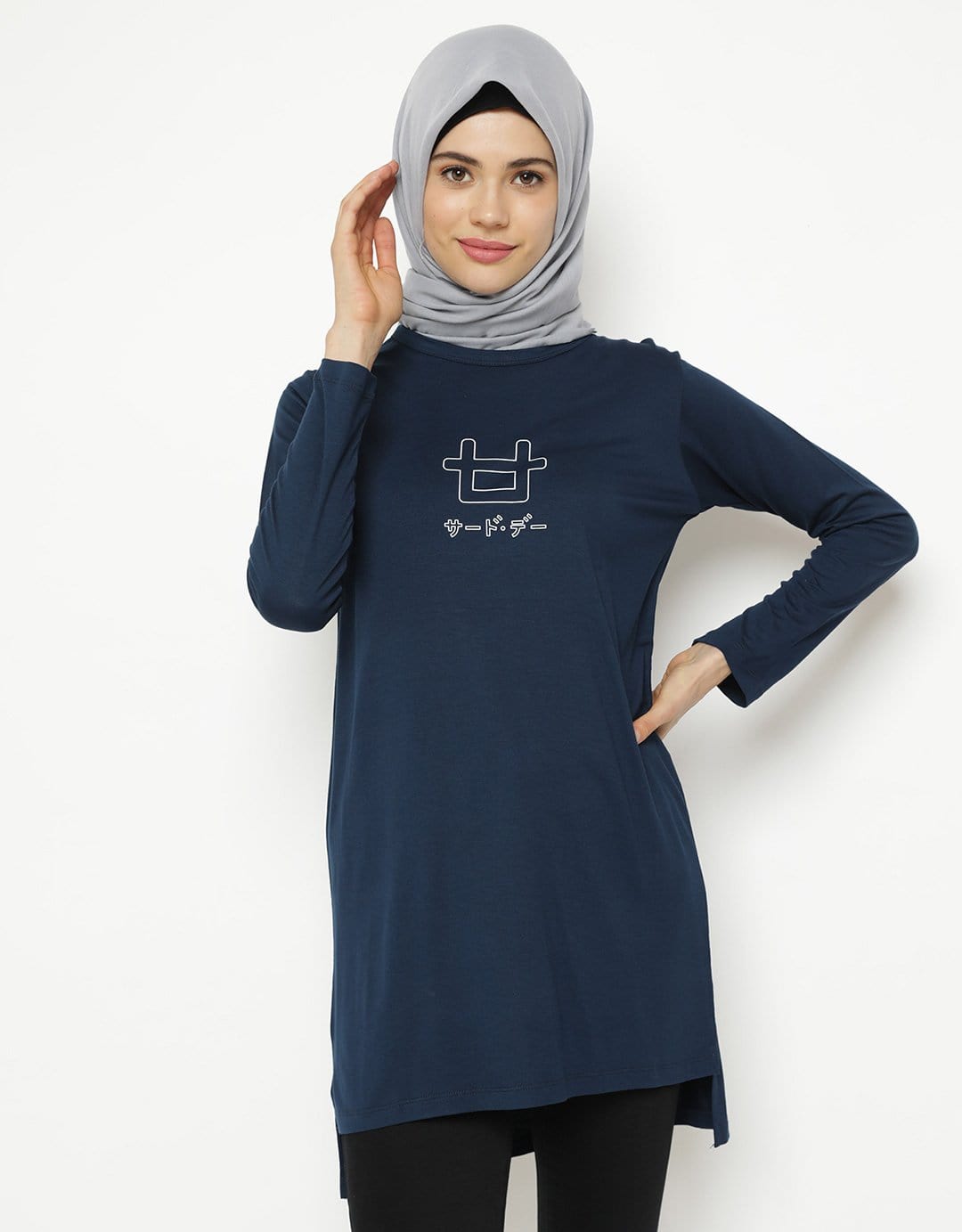 Third Day LTC76 mls logo outline navy hijab lengan panjang